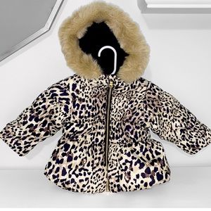 Girls puffy leopard print jacket. Fur hood trim. EUC. Size 12 mo.